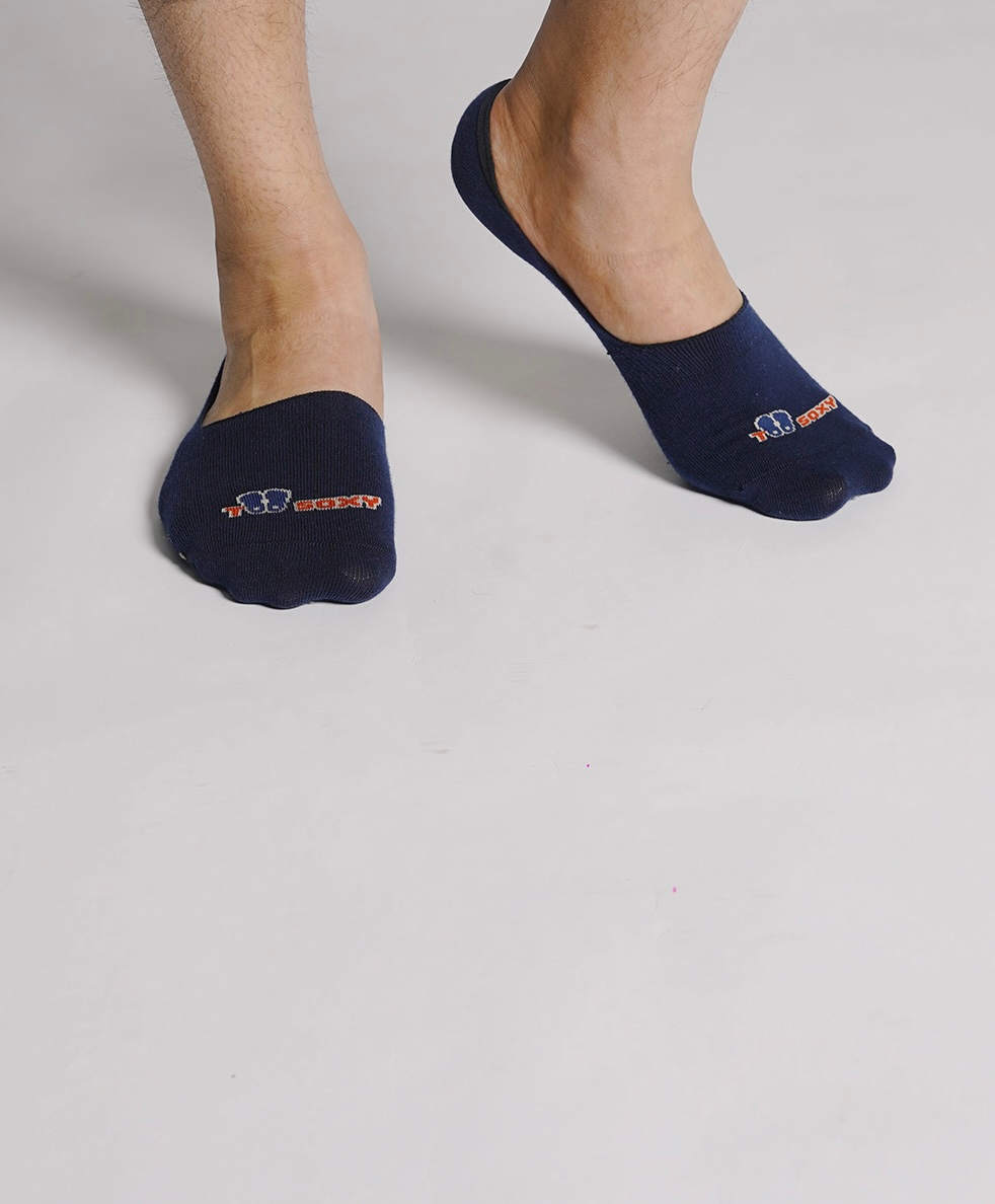 Navy Too Soxy No Show Socks worn on feet