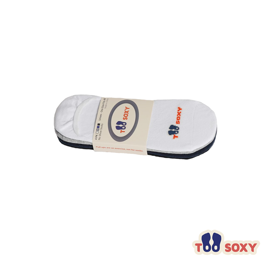 Too Soxy No Show Socks 4 Pack in white, grey, navy and black