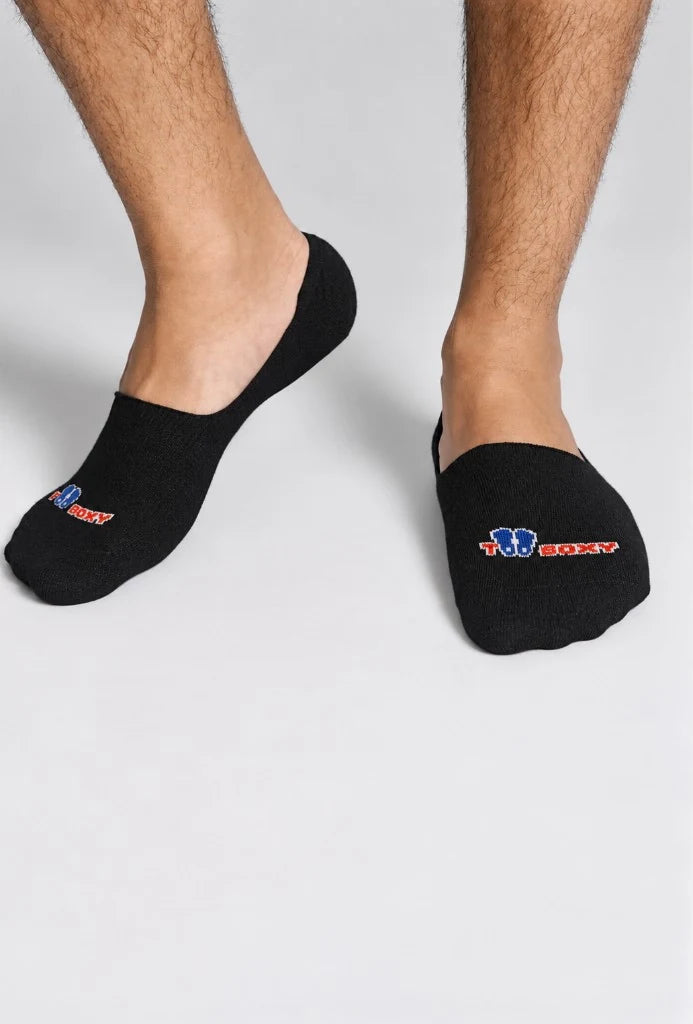 Black Too Soxy No Show Socks worn on feet