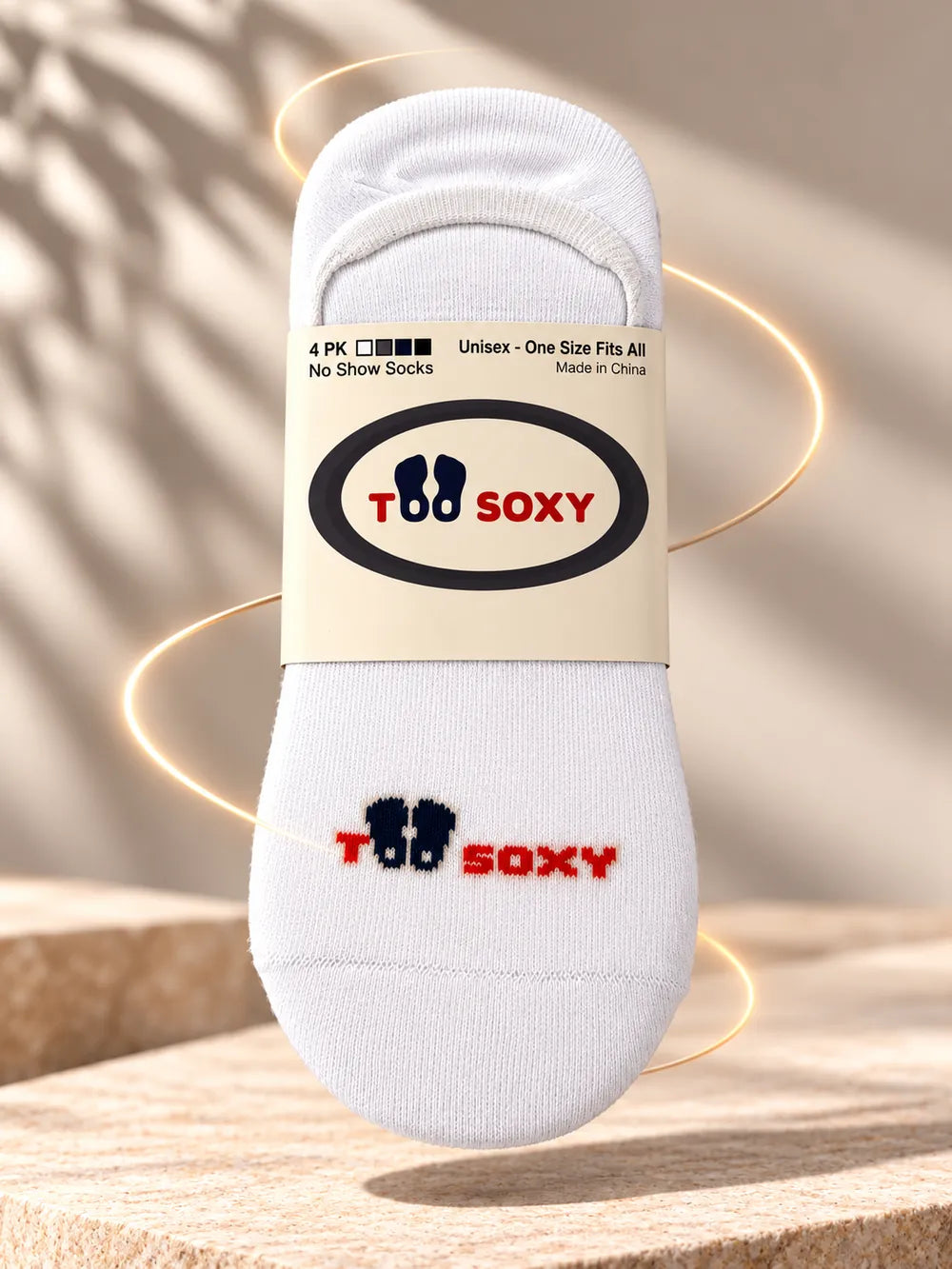 White Too Soxy No Show Sock with its packaging band