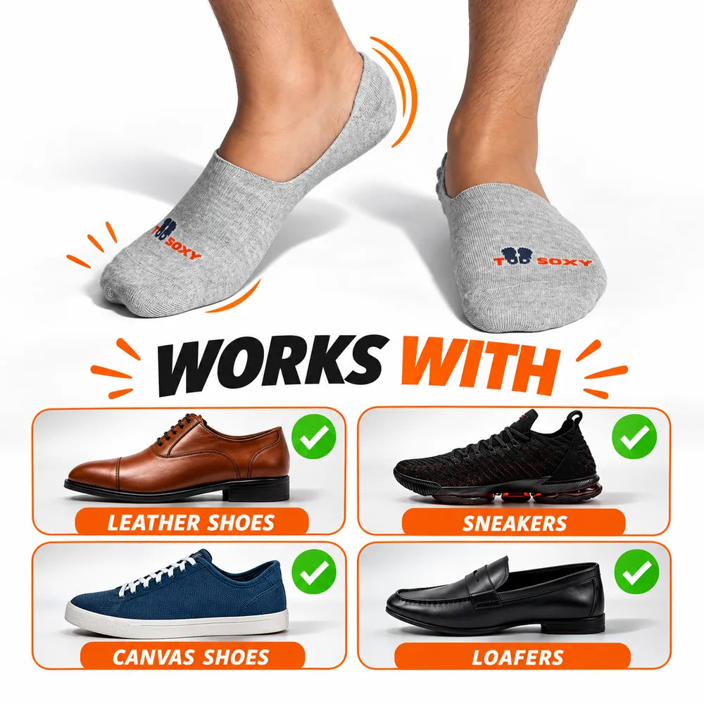 Grey Too Soxy No Show Socks that work with leather shoes, sneakers, canvas shoes and loafers