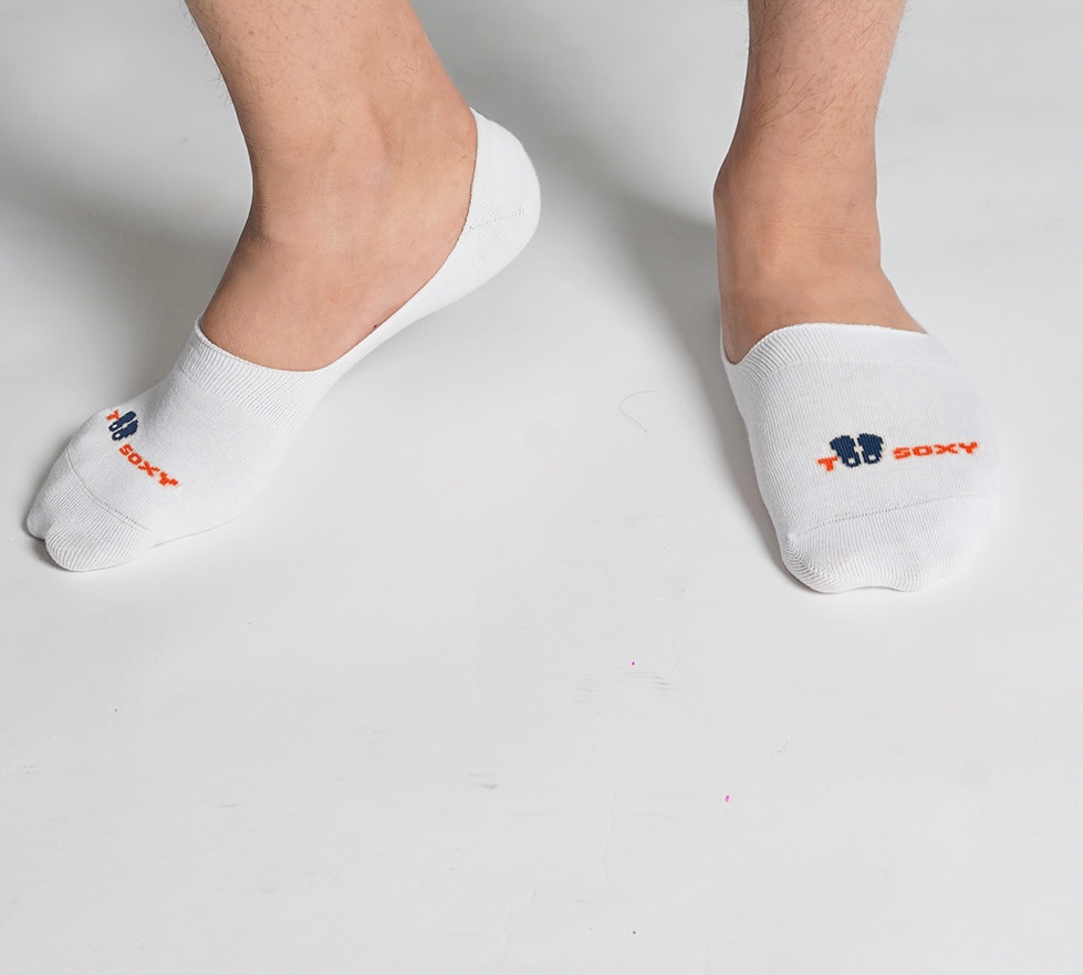 White Too Soxy No Show Socks worn on feet